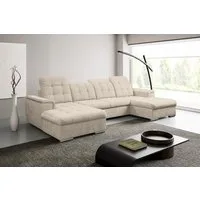 WERK2 Wohnlandschaft Napoli zeitlos, elegant, bequem, Breite 330cm, U-Form, verstellbare Kopfteile, mit Schlaffunktion und Bettkasten