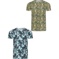 riverso T-Shirt Herren Printshirt RIVBill Regular Fit (2-tlg) Kurzarm Hawaiishirt mit Rundhalsausschnitt aus 100% Baumwolle