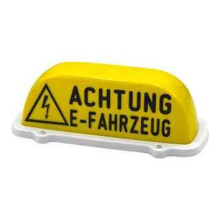 Kennzeichnungsschild "Achtung E-Fahrzeug" | Feuerwehrstore | Dachaufsetzer | magnetisch | gelb mit schwarzer Schrift | Warnsymbol "Achtung Spannung"