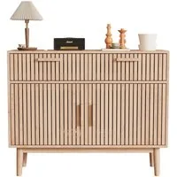 FUROKOY Sideboard Kommode Mit rutschfesten Tischbeinen und Kippschutzvorrichtung, 100x35x80 cm,2 Schubladen und 2 Türen,Geräuscharmem Dämpfungsschlitten