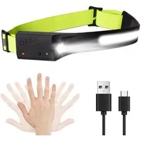 LQWELL LED Stirnlampe Wiederaufladbar, COB-Breitstrahl & Spotlight USB-Lade- Kopflampe (5 Modi Wasserdichte Headlight, 1-St., mit Bewegungssensor & Reflektierendem Kopfband), für Joggen, Radfahren, Camping
