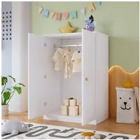 IDEASY Kleiderschrank Kleiner Kleiderschrank mit Stange, 2-türiger Kleiderschrank (80x50x120cm Kinderkleiderschrank für Schlafzimmer/Wohnzimmer) Geeignet für kleine Räume, Schränke, Weiß