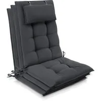 Beautissu Hochlehnerauflage 3er Set Sun-HL Hochlehner Auflage 120x50x8cm Anthrazit, Mit Kopfpolster, rutschfest & robust – Befestigungsbänder, UV 5