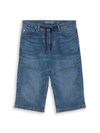 Tom Tailor - TTMORRIS RELAXED Overknee Jeans Shorts mit Stretch mid stone bright blue denim - Gr. - 38