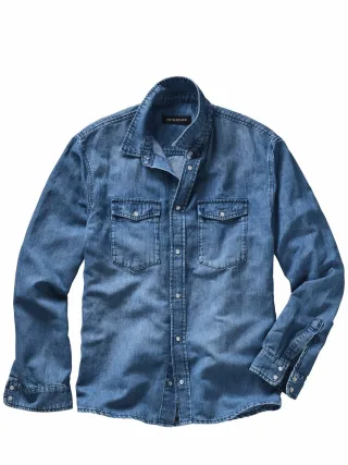 Mey & Edlich Herren Ursprüngliches Denimhemd Blau 70 % Baumwolle, 30 % Leinen