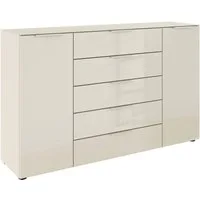 rauch Schubkastenkommode Kommode Türkommode Sideboard Kombikommode FLIPP mit Glasfront (Breite 160/180 cm mit 4 Einlegeböden), 2-türig, 5 Schubladen, Soft-Close, Oberboden und Front Glas, 2 Breiten