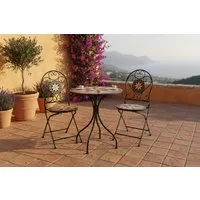 Wohnando Garten-Essgruppe Bistroset "Casper", Metalltisch, Metallmöbel, schwarz, Mosaik-Design, (3-tlg), bestehend aus 2 Stühlen und 1 Tisch, Braun Mix