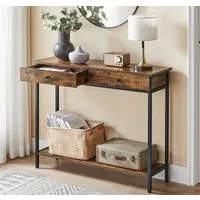 VASAGLE Konsolentisch Flurtisch, Beistelltisch, Sofatisch, mit 2 Schubladen, Stahlgestell, Industrie-Design