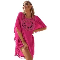 Mutig Strandkleid Damen Strandkleid, Bikini Cover Up,Boho-Stil Strandurlaub Badeanzug (aushöhlen, elegante handgefertigte Häkelarbeit mit Fransen, Sommer Strandponcho, Leichter Bikini Überwurf für Strand & Urlaub) Beste Übereinstimmung für Bikini, Sh