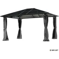 BRAST Pavillon Premium Aluminium Größen 3x4m 3,6x4,8m Moskitonetz, mit 4 Seitenteilen, wahlweise mit LED, TÜV, wasserdicht, UV-Schutz, festes Dach