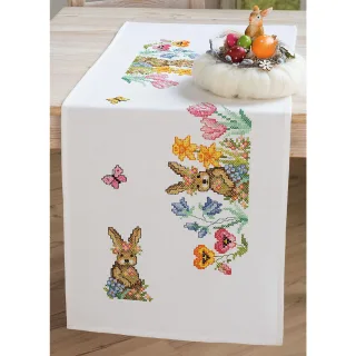Stickläufer "Hase & Blumen"