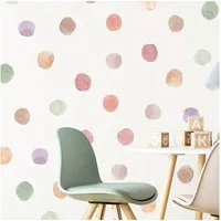 Montegoni Wandtattoo Pastell Polka Dot Wandsticker – 36 Aquarell Punkte Wandtattoo (Polka Dot, Aquarell-Wandaufkleber – 36 Stück -3er-Set- PVC, Kinderzimmer, Spielzimmer, wandtattoo), Selbstklebend, Abnehmbar, Flexible Anordnung, langlebig, Wasserfes