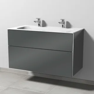 Sanipa 3way Keramik-Set Finion Keramik-Doppelwaschtisch und Unterbau mit 2 Auszügen, Anthrazit-Glanz BS40379