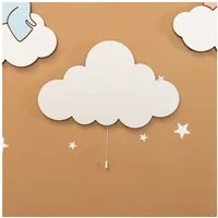 COZYCOLLECTIONS LED Wandleuchte Handbemaltes LED-Wandnachtlicht Weiße Wolke in Holzoptik, LED, Warmweiß, handbemalt, inkl. weiße Wolke (ohne Elefant & Lamm auf der Wolke)