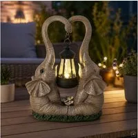abc HOME Gartenfigur Elefanten mit Laterne, LED, Solarpanel, Lichtsensor