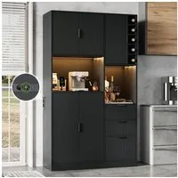 Flieks Küchenbuffet mit Steckdosen, LED-Beleuchtung und verstellbaren Einlegeböden (1-St., B105/T40/H180 cm) Hochschrank Küchenschrank mit verstellbaren Einlegeböden Schwarz