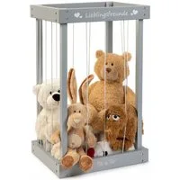 ELLA & PIET® Spielzeugtruhe Plüschtier-Box aus Holz zur Aufbewahrung von Kuscheltieren (Grau), Mein Zoo, Kuscheltieraufbewahrung, Spielzeugkiste, Spielzeugtruhe