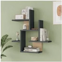 en.casa Wandregal, »Reyna« mit 7 Ablagen 66x63x15 cm Anthrazit / Holzoptik