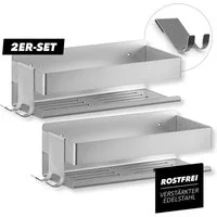 Benkstein Duschablage Dusch-Organizer zum Kleben oder Bohren 2er-Set, 2-tlg., für Shampoo Duschgel etc.mit praktischer Hakenleiste minimalistisch
