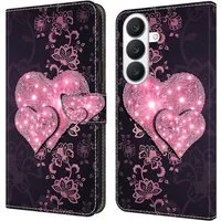 CLM-Tech Handytasche für Samsung Galaxy S26 PU-Leder Klapphülle (rosa Herzen, 1-tlg., Flip Case), Magnetverschluss, Kartenfächer und Standfunktion