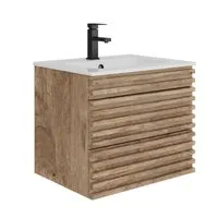 UEV Waschtisch mit Unterschrank, natur, 60cm/75cm/90cm hängend, Badezimmerschrank (Waschtischunterschrank, Badmöbel für Gäste WC, Natur, mit Wasserhahn und Pop-up-Ablassventil), Soft-Close-System, Unterschranke fürs Bad,Waschplatz