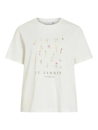 VILA - VISYBIL GARDEN O-NECK S/S TOP Snow White - Gr. - L