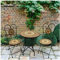 Wohnando Garten-Essgruppe Bistroset "Caspian", Metalltisch, Metallmöbel, schwarz, Mosaik-Design, (3-tlg), bestehend aus 2 Stühlen und 1 Tisch, Terrakotta Mix