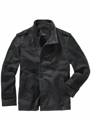 Lederwerk Herren Leder-Pea-Coat Schwarz 100 % Rindleder