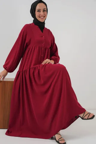 V-Ausschnitt Knopfverschluss Lässiges Maxi-Kleid