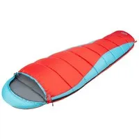 NILS CAMP Mumienschlafsack Schlafsack Camping Rot/Blau mit Innentasche für Wertsachen