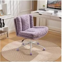 BBWL Drehstuhl mit Metallbasis, Ergonomischer Home Office & Schminktisch Stuhl, Breiter Bürostuhl Faux Rabbit Fur, Verstellbarer Drehstuhl