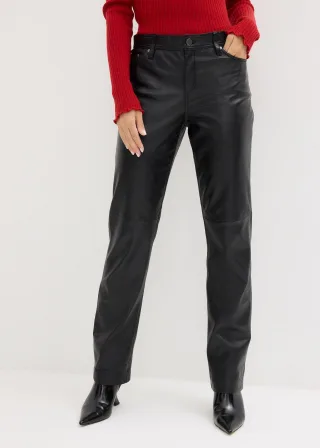 bonprix Lederhose aus Lammnappa, schwarz, Gr.48, grade geschnittene Hose im zeitlosen 5-Pocket Style aus weichem Leder, aus Nappaleder