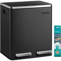 SONGMICS Mülleimer 2 Fächer, Mülltrennsystem, Treteimer, Abfalleimer Küche, 15 Müllsäcke, 2 x 15 L, Inneneimer aus Kunststoff, Klappdeckel, Softclose, luftdicht