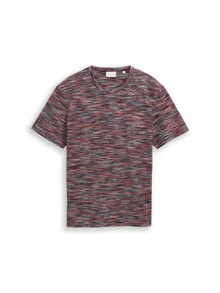 Tom Tailor - Piqué T-Shirt in Melange-Optik green red navy spacedye pique - Gr. - XXXL
