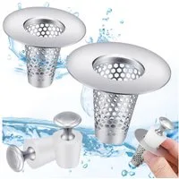 Refined Living Waschbeckenstöpsel 2er Abflussstopfen, Waschbeckenstöpsel 34-40mm Universal Waschbecken, (Siebstopfen mit Haarsieb für Abflussstopfen auf der Arbeitsplatte, 2 St., für Badewannen, Waschbecken, Friseurwaschbecken), für kleine Badezimmer