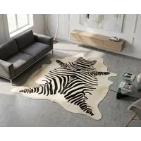 KUHFELL online & NOMAD Fellteppich Kuhfell creme weiß mit Zebra Print Rinder Fell Teppich