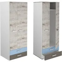 Lomadox Kleiderschrank LEEDS-10 Sandeiche Nb./weiß/Lava/Denim 75,6/193,5/60,0 cm