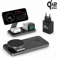 Toomoke Qi2 25W 3-in-1 Magnetisches Wireless Ladegerät Wireless Charger Induktions-Ladegerät (35w Ladegerät, Verfügbar für iPhone 17/16/15/14/13/12 Serie, Apple Watch, AirPods, Schnelles Kabelloses Ladegerät Handy Ständer handyhalterung)