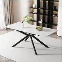 KLAM HOME Esstisch Erweiterbarer Esstisch Mit Automatischem Auszug Und Marmorstruktur (Modernes Kreuzbein Design In Schwarz Und Weiß Für Küche Und Wohnzimmer), Praktischer Multifunktionstisch Als Esstisch Und Couchtisch Nutzbar