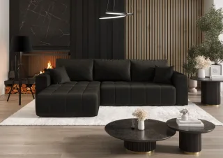 Ecksofa Schlafsofa CAMILA Stoff Monolith Dunkelgrau Ottomane Links