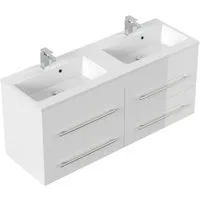 Magnolia Home Doppelwaschtisch Badmöbel Firenze 140 SoftClose weiss hochglanz