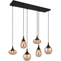 TRIO Leuchten LED Pendelleuchte, Dimmfunktion, LED wechselbar, warmweiß, 6x Glas Lampenschirm Amber über-n Esstisch Kücheninsel hängend B: 93cm