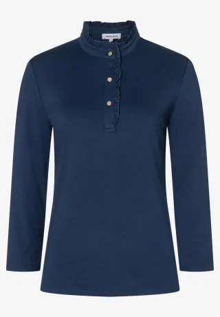 MORE & MORE - T-Shirt mit Knopfleiste blau - Gr. - 42