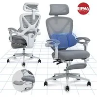FLEXISPOT Drehstuhl Ergonomischer Bürostuhl mit X-Design (135° neigbare Rückenlehne & 3D-Kopfstütze & zonenverstellbare Lendenunterstützung), Synchron-Armlehnen, Ausziehbare Fußstütze, Drehstuhl für Homeoffice