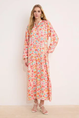 Langes, geblümtes Maxikleid für Damen, lässig/alltagstauglich, A-Linie, Hijab-Stil
