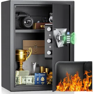 Home Safe Box 1.8 Cubic Feet Biometric Fingerprint Safe, 10-Digit Keypad, Removable Shelf, LED Light, Alloy Steel Anti-T
