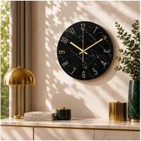 K&L Wall Art Wanduhr Steinoptik Glasuhr Analoge Wanduhr aus Glas Uhr Marmor Küchenuhr (leises Quarz Uhrwerk ohne Ticken)