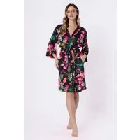 COOLISMO NIGHTWEAR Morgenmantel Sommer-Kimono aus edlem Satin, Satin, Schalkragen, Bindegürtel, mit floralem Design & fließendem Fall