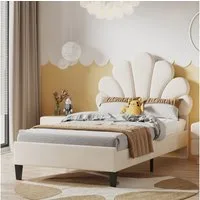Flieks Polsterbett, Einzelbett Kinderbett Blumenform-Kopfteil Samt 90x200cm
