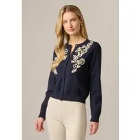 Adrianna Papell Strickjacke Floral Applique Sweater Strickjacke mit kontrastierenden Blumenstickereien